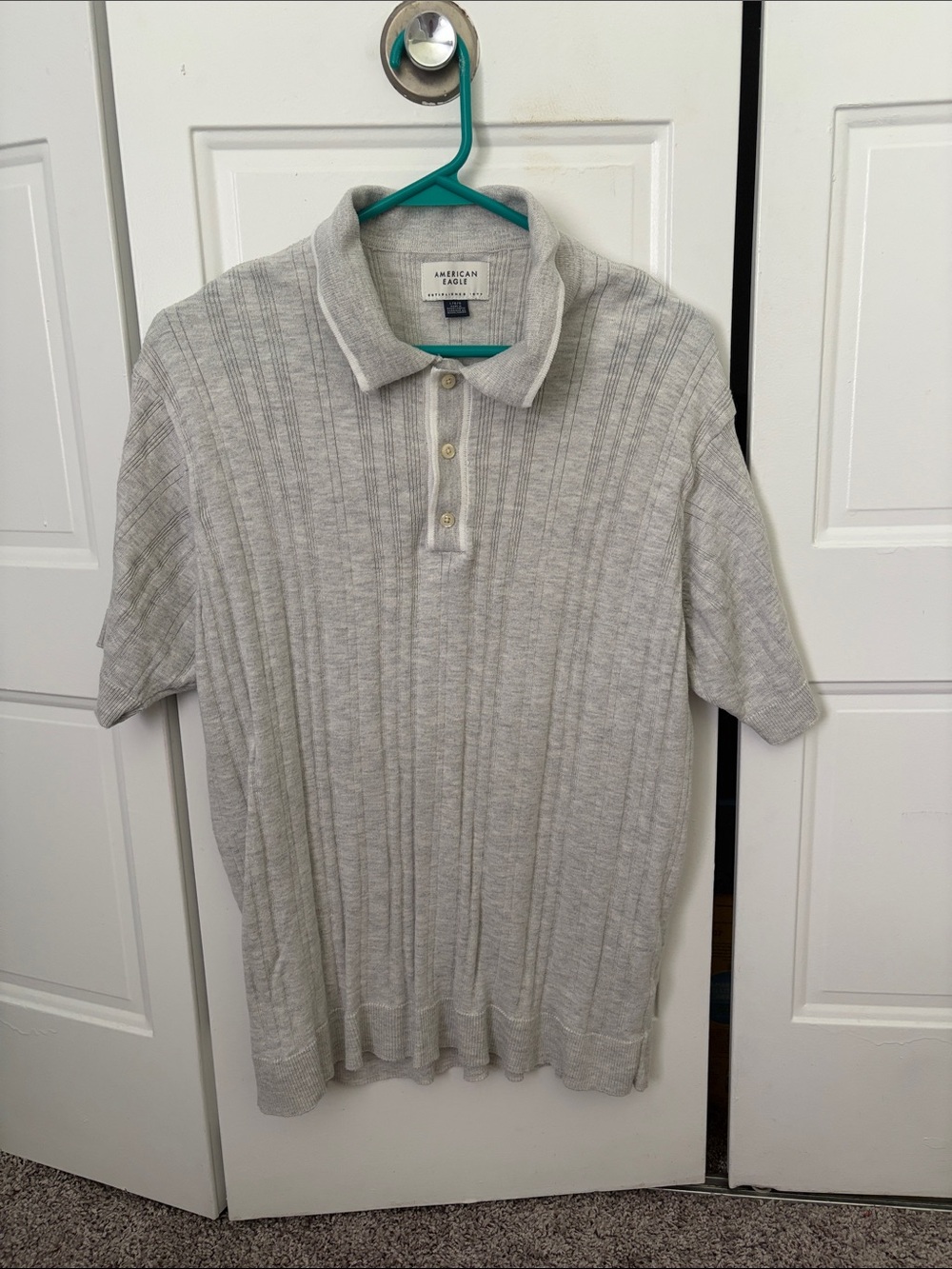 American Eagle Outfitters Heather Gray Ribbed Polo